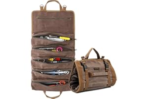 DENIFITER Werkzeug-Rolltasche, Werkzeugrolle für Schraubenschlüssel, aus strapazierfähigem16oz gewachstem Segeltuch, Mehrzweck, Werkzeug-Organizer mit 6 Taschen(grau)