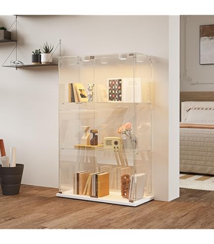 Armoire Curio Avec Portes En Verre, Cadre En Bambou Naturel, Design à Double Porte, Vitrine Anti-poussière, Solution De Rangement Facile à Nettoyer