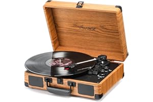 Asmuse Tourne-Disque Vintage Portable, Platine Vinyle Bluetooth à 3 Vitesses avec 2 Haut-parleurs Stéréo Intégrés Prend en Charge AUX