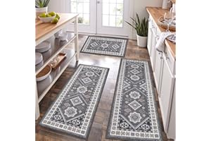 HEBE RUGS HEBE Boho Kitchen Rug Set 3 Piece with Runner Non Slip Machine Washable Kitchen Mats for Floor Thick Kitchen Floor Mat Carpet Runner Rugs for Hallway Laundry Holiday Decor