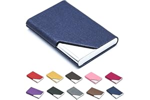 padike Business Name Card Holder Luxury PU Leather & Stainless Steel Multi Card Case,Business Name Card Holder Wallet Credit Card ID Case/Holder for Men & Women (Blue)