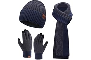 Bequemer Laden Hombres Invierno Gorro Termicos Bufanda Larga Guantes Tactiles Conjunto Punto Regalo Hombre Mujer