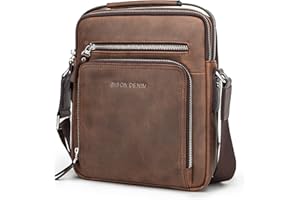 BISON DENIM Bison Borse da uomo Borsa a tracolla in vera pelle DENIM Messenger retrò Borsa da lavoro casual Borse a tracolla Borsa da scuola Marrone per uomo