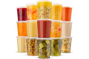 XPRESSPAK Food Storage Containers With Lids - [20-Pack] - (32 Oz - 950 ml) - Soup Containers & Food Storage Takeout To Go - Storage and Freezer Airtight Plastic Containers - Microwave & Dishwasher Safe BPA-Free
