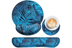 Almohadilla Ratón De 3-En-1 De Juego,Acezeek Reposamuñecas Raton+ Teclado+Posavasos,Ergonómica Almohadilla Raton De Espuma De Memoria,Mouse Pad Para Aliviar El Dolor Para Hogares,Oficinas, Juegos