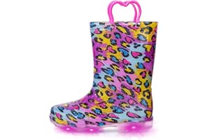 EUXTERPA Girls Boys Wellies for Kids Flashing Welly, Light Up Glitter Waterproof Wellingtons Boots with Easy on Handle Children Rainboots Size 4-13 UK Child