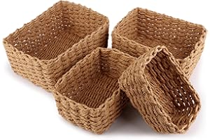 NVIYAM 4er Set Aufbewahrungskorb Geflochten, Korb AufbewahrungStapelbare, Körbchen Boho Deko aus Papierseil, Korb Geflochten Wickeltisch, Storage Basket für Wohnzimmer Küchen Kinderzimmer Bad, Kleine Körbe