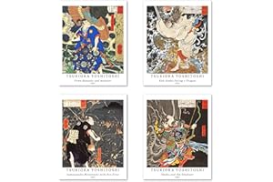 BERKIN ARTS Sztuka ścienna nieoprawione wydruki Giclee papier artystyczny zestaw 4 szt., 20 x 25 cm japońska grafika Ukiyo-e, dekoracja sypialni, piękne wielokolorowe plakaty w stylu vintage, mity i legendy, opowieści, obraz Tsukioka Yoshitoshi