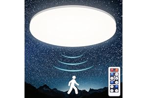 Oraymin LED Deckenleuchte mit Radar Bewegungsmelder 24W 2400LM, Lampe mit Bewegungsmelder Innen IP54 4000K, Deckenlampe Bewegungsmelder mit Fernbedienung für Treppe Keller Garage Carport, Rund, 28cm