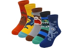 PUTUO Calcetines Niño Divertidos de Algodón: Calcetín Térmicos Invierno Infantiles Calcetines Animales Cortos 2-12 años 5 pares