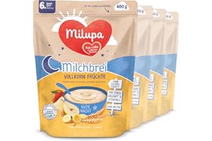 ‎MILUPA Milupa Milchbrei Vollkorn Früchte – Babybrei ohne Palmöl – Frei von Konservierungs- und Farbstoffen – Ab dem 6. Monat – 4 x 400 g