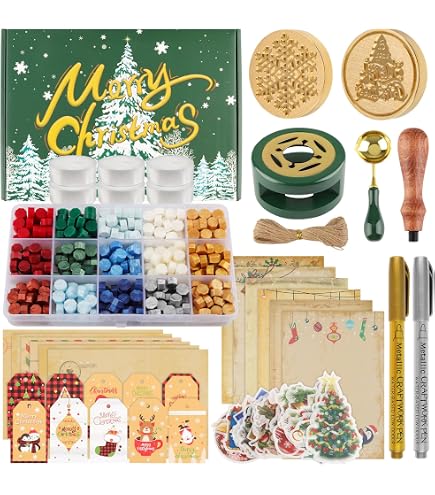 Kit Tampons De Cire Noël - 15 Couleurs, 375 Perles + Chauffe-Cire + Cuillère + Stylo - Pour Invitations, Cadeaux