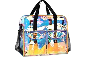 MOFASVIGI Large Clear Tote Bag for Women Men, Waterproof Transparent PVC Shopping Bag Security Work Tote Shoulder Bag With Handles for Stadium, Sports Games, Leisure Occasion (laser)