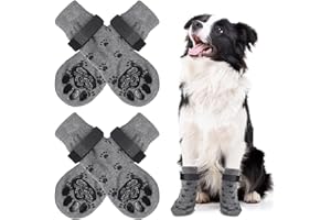 UTXN Dog Socks Paws Stop Licking, 2 Pairs Dog Paw Protectors, Non Slip Dog Socks with Grips Strong Traction, Adjustable Dog Boots for Puppy Small to Large Dogs (Grey M)