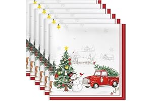 Arquiel Christmas Snowman Pine Tree Napkins, 45 cm x 45 cm Dinner Cloth Napkins Set of 6, Washable Cotton Soft Absorbent Square Table Top Decoration for Dining Kitchen Party Wedding