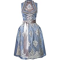 Alpenmärchen ALM660 Midi-dirndl, exclusieve collectie, inclusief kanten schort, maat 32-54, grijs-grijs, 32