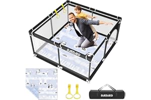 Djedjeo Recinto per Bambini 127 x 127cm, Box Bambini con Materassino, Box Neonato con Tappeto, Box per Bambini con Rete Traspirante,2 Anelli Box Bambino