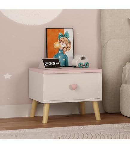 Comodino Bambini Relaxdays - Con Cassetto, MDF Bianco Rosa, 41x32x31 Cm, Motivo Cigni - Foto 7