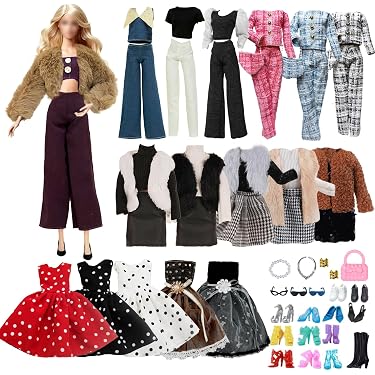 Lot De Vêtements Noir Et Blanc Nœud Papillon Fait Main Pour Poupée Barbie Tenues Top Résille Jupe
