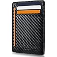 Travelambo Slim Wallet Front Pocket Minimalist Leather RFID Blocking Medium Size, Carbon Fiber Black, Minimalist