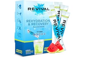 REVIVAL SHOTS Revival Rapid Rehydration Electrolytes Powder - High Strength Vitamin C, B1, B3, B5, B12 Supplement Sachet Drink, Effervescent Electrolyte Hydration Tablets - 6 Pack Watermelon