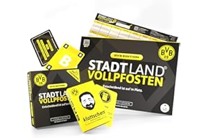DENKRIESEN - Borussia Dortmund Fan Spiele Bundle | Stadt Land VOLLPFOSTEN Spielblock + Kartenspiel & klattschen® Partyspiel | Offizieller BVB Fanartikel | Partyspiel & Geschenk für Fußballfans