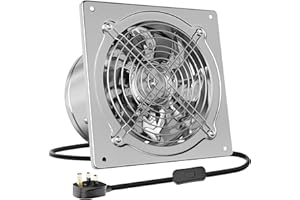 HG Power 200mm Kitchen Exhaust Fan 980m³/h Stainless Steel Ventilation Fan with UK Plug Low Noise Extractor with Backdraft Damper for Home Bathroom Garage, Silver