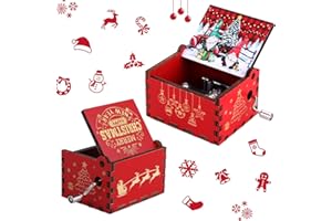 Amaxiu Caja de música navideña – Jingle Bells, manivela de madera grabada caja musical vintage mini caja de música para hombres y mujeres calcetín de Navidad decoraciones de regalo Año Nuevo invierno