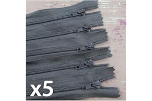 BEADS4CRAFTS 5 Pack x Closed END No.3 Nylon ZIPS *24 Colours* Zipper Sewing (Grey x 5 (3120B), 7 Inch)