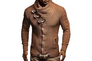 Leif Nelson LN5005N męska kurtka z dzianiny z kołnierzem szalowym, krój slim fit, zimowa kurtka rekreacyjna, na lato, nowoczesny męski sweter z kapturem