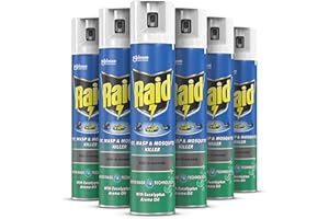 Raid Fly, Wasp & Mosquito Killer with Eucalyptus Aroma Oil, Fly Killer Spray For Indoor Use, Pack of 6 (6 x 300ml)