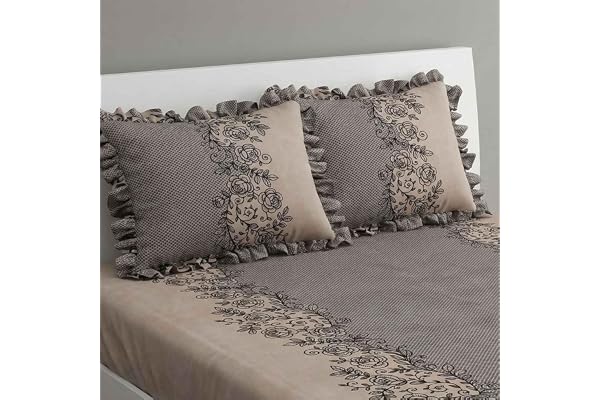 Dream Weaverz- Polycotton Printed Double Bed Size Fitted Elastic Bedsheet,2 Pillow Cover,260 Thread (72" x 78"x7") Home, Bedroom (Brown Beige, King)