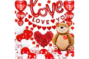 COYBTO San Valentino Decorazioni,Palloncini San Valentino con Petali Rosa Finti Rossi, Fili Di Decorazioni con Cuori, Sorprese Romantiche Decorazioni per Matrimonio Anniversario San Valentino Fidanzamento