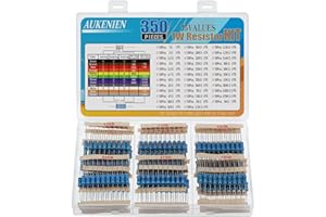 AUKENIEN Zestaw Rezystorów 1W 1% 35 wartości 350 sztuk 1 W rezystor metalowy Rezystor oporowy Rezystory oporowe 1 Ohm do 1M Ohm zestaw rezystorów elektronicznych