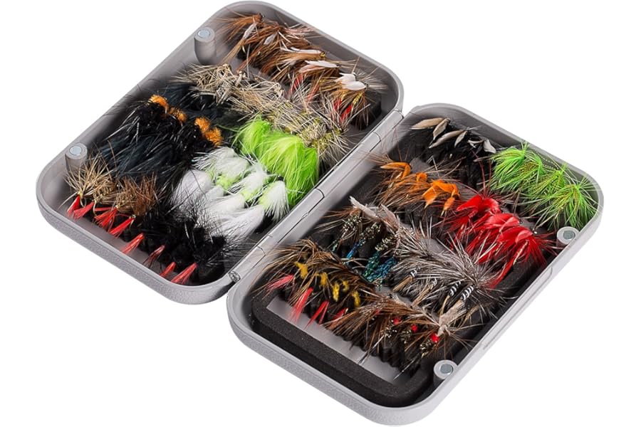 Bassdash Fly Fishing Assorted Flies Kit, Pack of 64 pcs Fly Lure Including Dry Flies, Wet Flies, Nymphs, Streamers, Terrestrials, Leeches and More, with Magnetic Fly Box