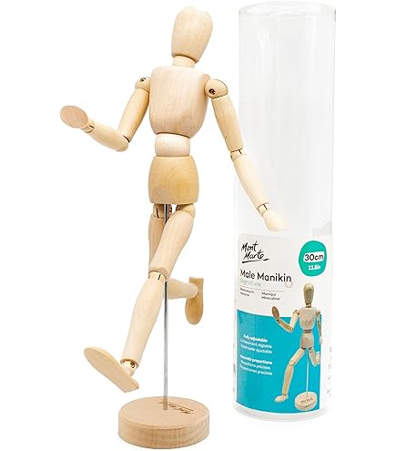 Manichino Legno Per Artisti 31 Cm - Modellino Uomo Snodabile Con Base | Per Disegno, Pittura E Scultura