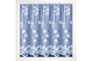 MAPLE TEXTILES Daisy Purple and Pink Marigold Net Curtain Luxury Pretty Flowered Floral Lace Pattern. Sold by the Metre (Purpe Lilac, 54" (137cm))