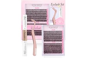 DIWINSH Kit de Extensión de Pestañas 240Pcs D Curl 9-16 mm Pestañas Postizas, Con Pegamento para Pestañas Bond and Seal, Pinzas de Oro Rosa, Pestañas Individual DIY (Kit-30D+40D, 9-16mm)