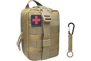QIYUANT Trousse de Secours Militaire Vide, Pochette EMT IFAK Médecine Tactique, Rip-Away Sac étanche Molle de Premiers Secours EDC Survie de Poche pour Randonnée Camping (Kaki avec 1 Mousquetons)