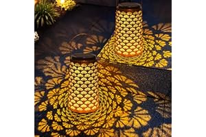 OUSFOT Farolillos Solares Exterior 2 Piezas, Dos Modos de Iluminación Lampara Solar Exterior Jardin, Resistente al Agua Farol Solar para Patio, Terraza, Mesa, Fiesta, Decoración Oriental del Hogar