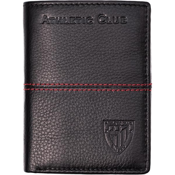 Athletic Club Bilbao Porta Carte In Pelle Nera – Con 6 Scomparti E Lettere Argentate