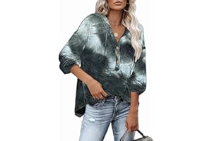 PLOKNRD Damska bluza oversize z długim rękawem zapinana na guziki bluzy ze sznurkiem