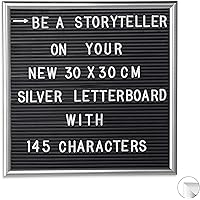 Relaxdays Letterboard mit Holzrahmen, 145 Buchstaben, Zahlen & Sonderzeichen, Rillentafel zum Stecken, 30 x 30cm, silber