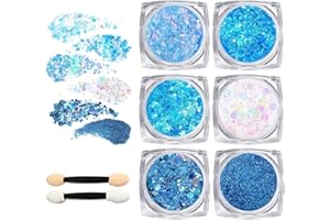 Guyode 6 Piezas Glitter Maquillaje, Purpurina Cara Festival Gel, Brillantes para La Cara, Purpurina Pelo, Body Glitter Gel, Gels de Brillo Corpora para Cosméticos Pelo Labios Uñas Fiesta (Azul)