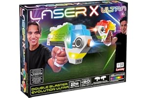 Lansay - Laser X - Double Blaster Evolution Ultra - Jeu Laser Game pour Enfants dès 6 Ans - 2 Pistolets Laser sans Fil - Cible Intégrée - 20 Couleurs de Laser - Portée 90m - Int/Ext - 2 Joueurs