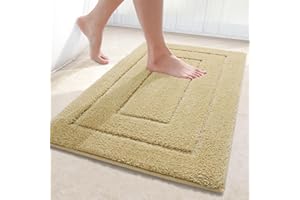 Homaxy Antypoślizgowy dywanik łazienkowy z mikrofibry, nadaje się do prania, miękki, pochłaniający wodę, dywanik łazienkowy do łazienki, 60 x 90 cm, beżowy