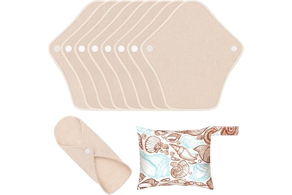 MQUPIN Serviettes Hygiéniques Réutilisables Lavables, 8 pcs Tampons Doublure Serviette Hygienique Lavable en Coton Biologique, Serviettes Hygieniques Bio Anti-fuite Convient pour Toutes Les Femmes