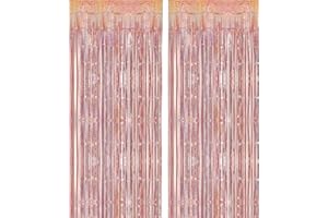 Montegoni 2 Piezas de Cortina con Flecos Metálicos de Oro Rosa de 1x2,5 m, Decoración de Lámina con Purpurina para Año Nuevo, Cumpleaños, Baby Shower, Fiesta de Bodas | Flecos para decoración
