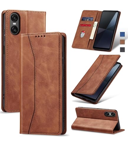 Suncase Book-Style Lederhülle Für Sony Xperia 10 VI (2024): Slim-Fit Mit 3 Kartenfächern, Standfunktion, Antik-braun