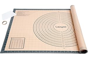Lazymi Très grande Tapis Patisserie 91 x 61 cm, Extra épais Tapis de Cuisson Silicone avec Mesures, Antidérapant Tapis de Four pour Pizza/Biscuit/Pâte avec Coupe-Pâte, Gris